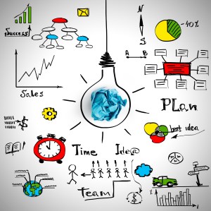 Hand draw sketches over grey background. Idea concept